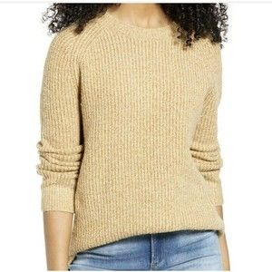 BP. Plaited Stitch Recycled Blend Crewneck Sweater in Tan Boulder, Size S